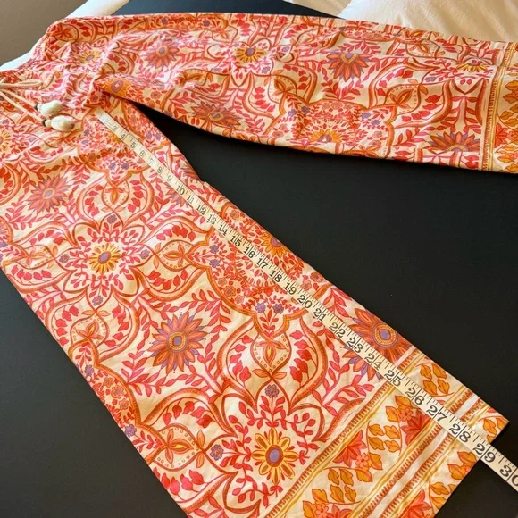 Olivaceous boho print orange wide leg pull up elastic waist cotton pants, sz S - Picture 5 of 11